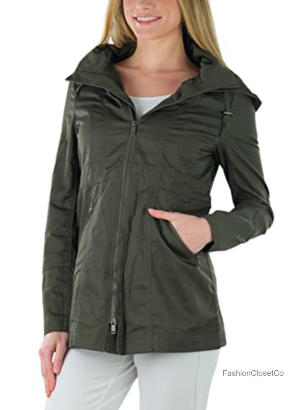 Quilted Cotton Anorak Jacket Long Sleeve Winter Coat w/ Drawstring Waist and